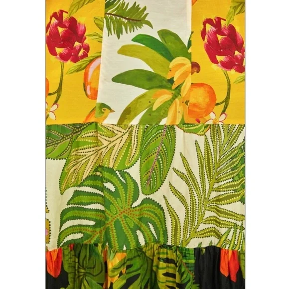 FARM Rio Mixed Prints Patch Maxi Dress Beaded Straps Tropical Fruit Size XL - Picture 5 of 16